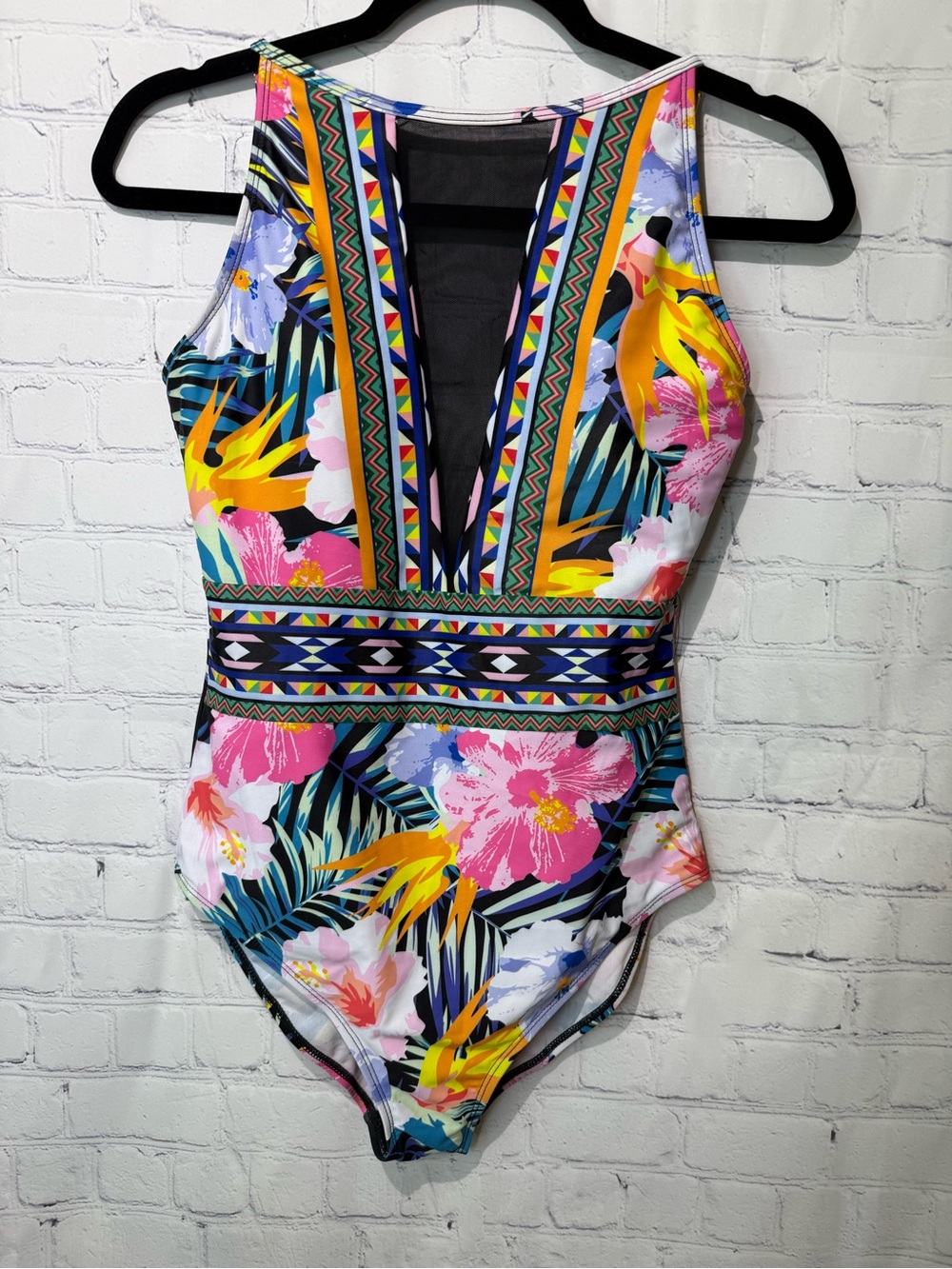 Beach Bum size medium multi-color tropical floral print one-piece swimsuit